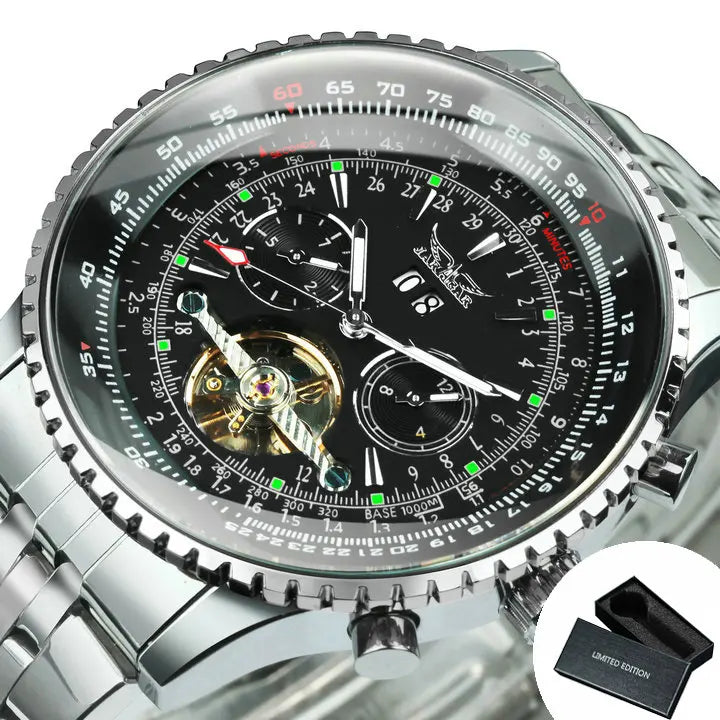 JARAGAR Tourbillon Automatic Watch for Men Multifunction Sub-Dials Military Sports Mechanical Watches Luxury Leather Strap New