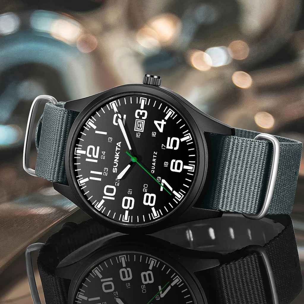 SUNKTA 2026 Fashion Mens Nylon Watches Black Luxury Men Army Military Quartz Watch Calendar Date Wristwatch Relogio Masculino