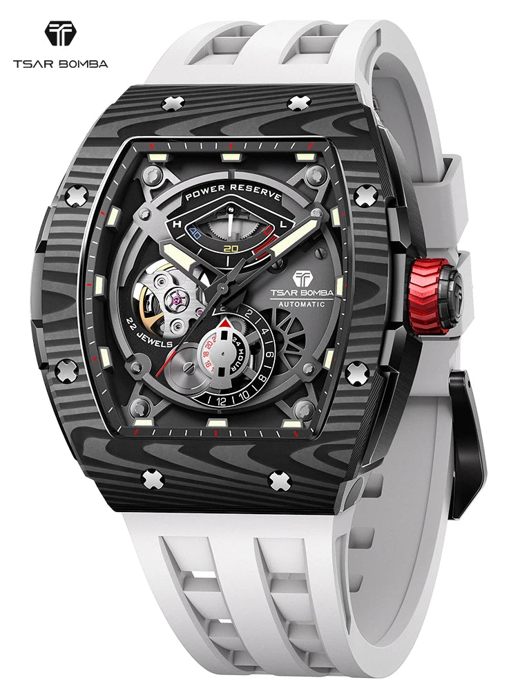 TSAR BOMBA Mens Watches Carbon Fiber Automatic Mechanical Wristwatch Sapphire Glass Water Resistant Clock Gift for Men