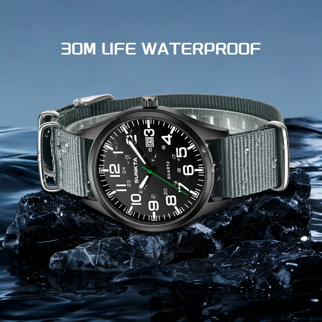 SUNKTA 2026 Fashion Mens Nylon Watches Black Luxury Men Army Military Quartz Watch Calendar Date Wristwatch Relogio Masculino