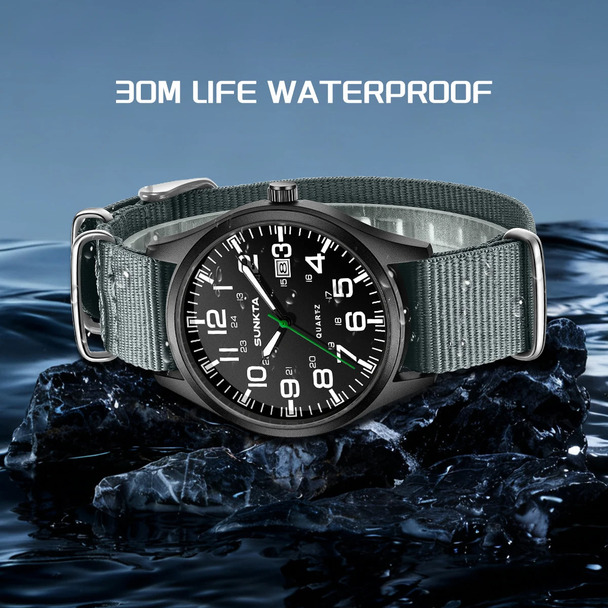 SUNKTA 2026 Fashion Mens Nylon Watches Black Luxury Men Army Military Quartz Watch Calendar Date Wristwatch Relogio Masculino