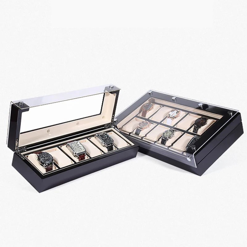 Wooden Watch Box Black Business Watches Storage Box Men's Wrist Watch Collection Boxes Simple Watches Organizer Display Case