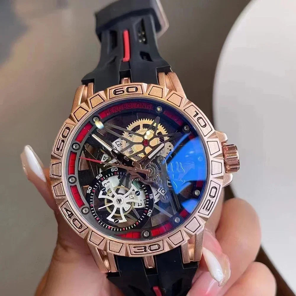 2025 Quartz Watches Men AAA Cool 3D Creative 49mm Big Dial Luxury Rubber Strap Waterproof Original Wristwatch Relogio Masculino