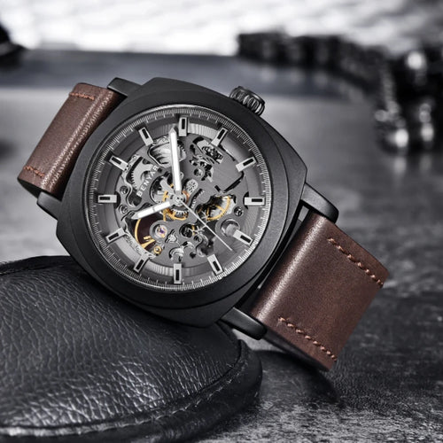 BENYAR Watch for Men Luxury Skeleton Tourbillon Automatic Mechanical Mens Watch 30M Waterproof Leather Strap Sports Reloj Hombre