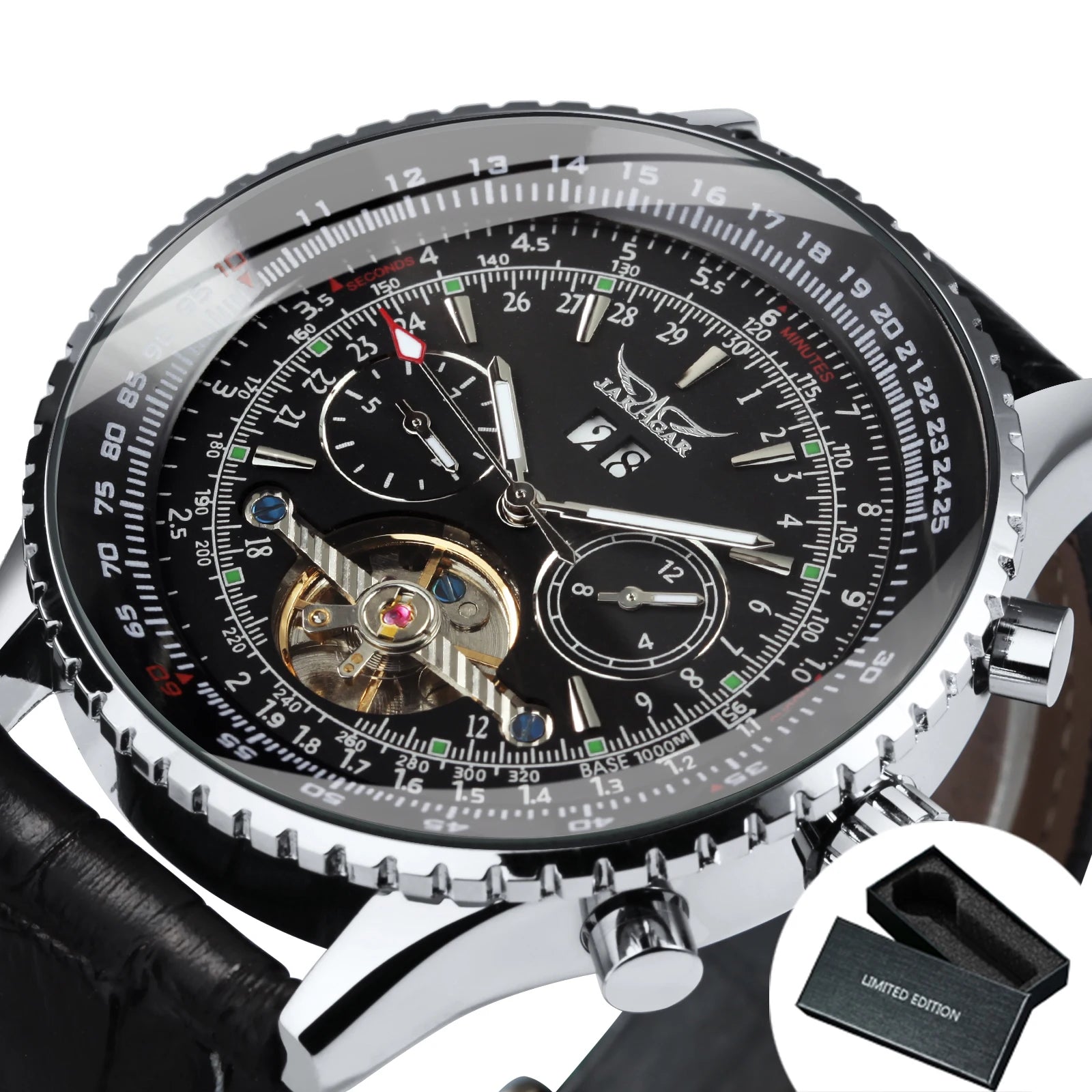 JARAGAR Tourbillon Automatic Watch for Men Multifunction Sub-Dials Military Sports Mechanical Watches Luxury Leather Strap New