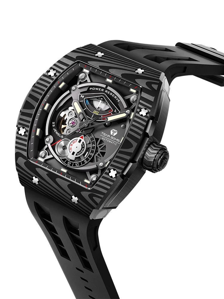 TSAR BOMBA Mens Watches Carbon Fiber Automatic Mechanical Wristwatch Sapphire Glass Water Resistant Clock Gift for Men