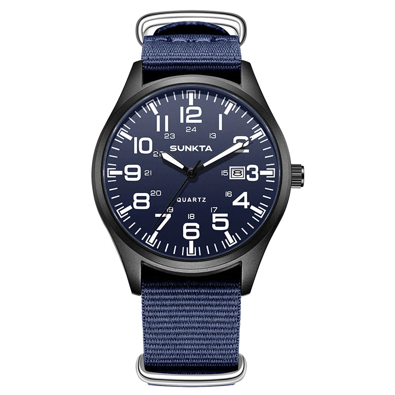 SUNKTA 2026 Fashion Mens Nylon Watches Black Luxury Men Army Military Quartz Watch Calendar Date Wristwatch Relogio Masculino