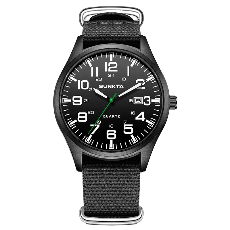 SUNKTA 2026 Fashion Mens Nylon Watches Black Luxury Men Army Military Quartz Watch Calendar Date Wristwatch Relogio Masculino