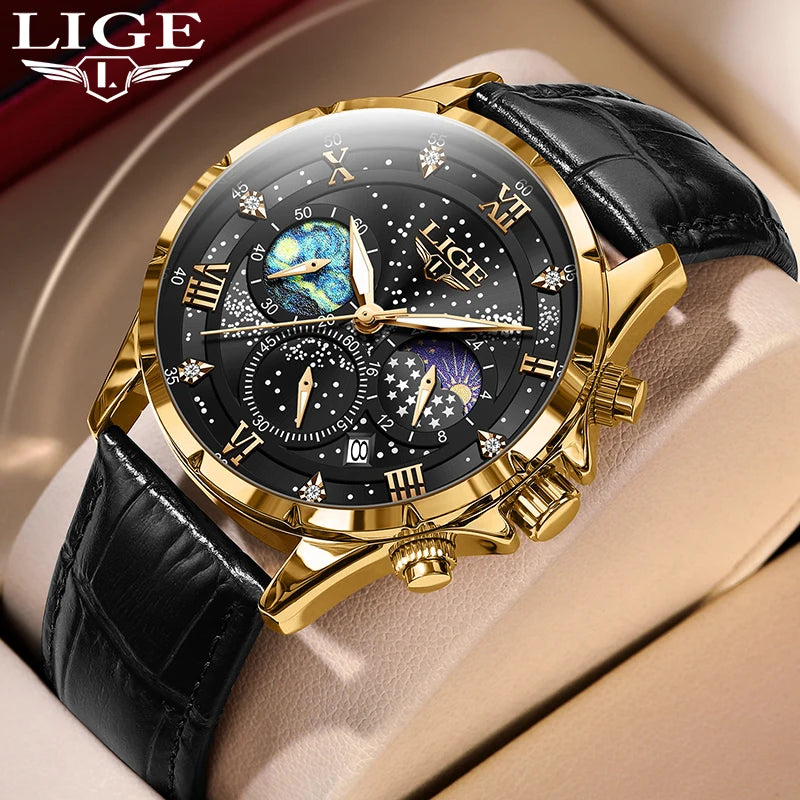 LIGE Quartz Watch For Men Top Brand Luxury Fashion Leather Watch Men Casual Sport Waterproof Chronograph Relogios Masculino+BOX