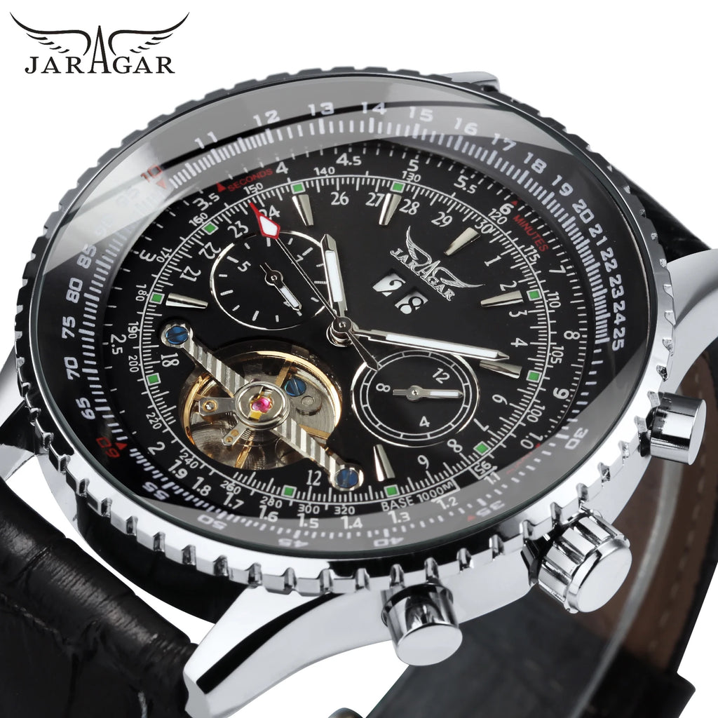 JARAGAR Tourbillon Automatic Watch for Men Multifunction Sub-Dials Military Sports Mechanical Watches Luxury Leather Strap New