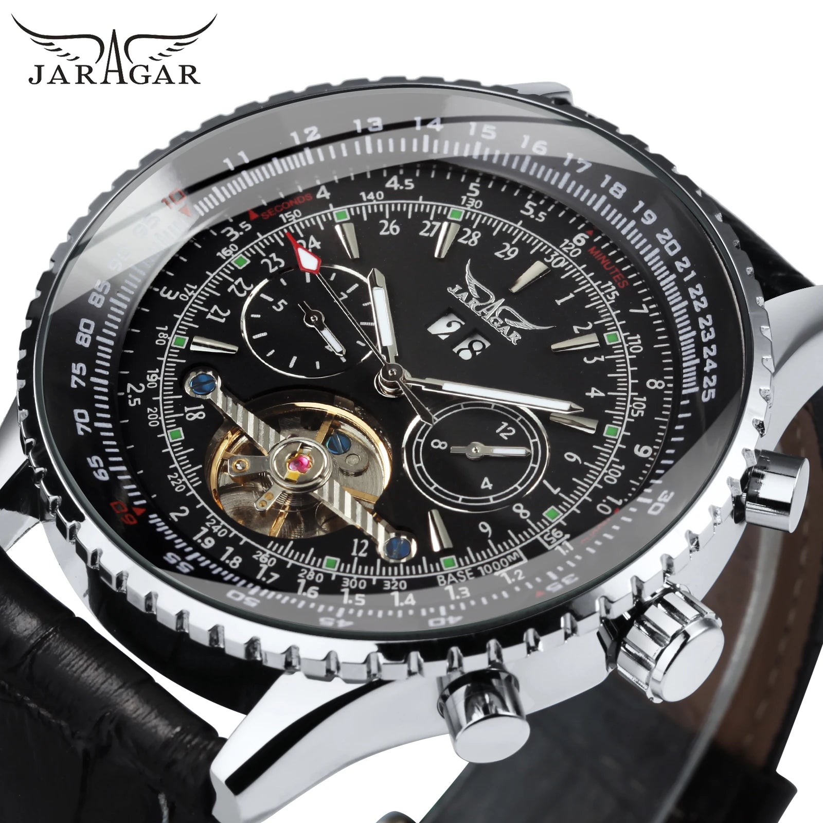 JARAGAR Tourbillon Automatic Watch for Men Multifunction Sub-Dials Military Sports Mechanical Watches Luxury Leather Strap New