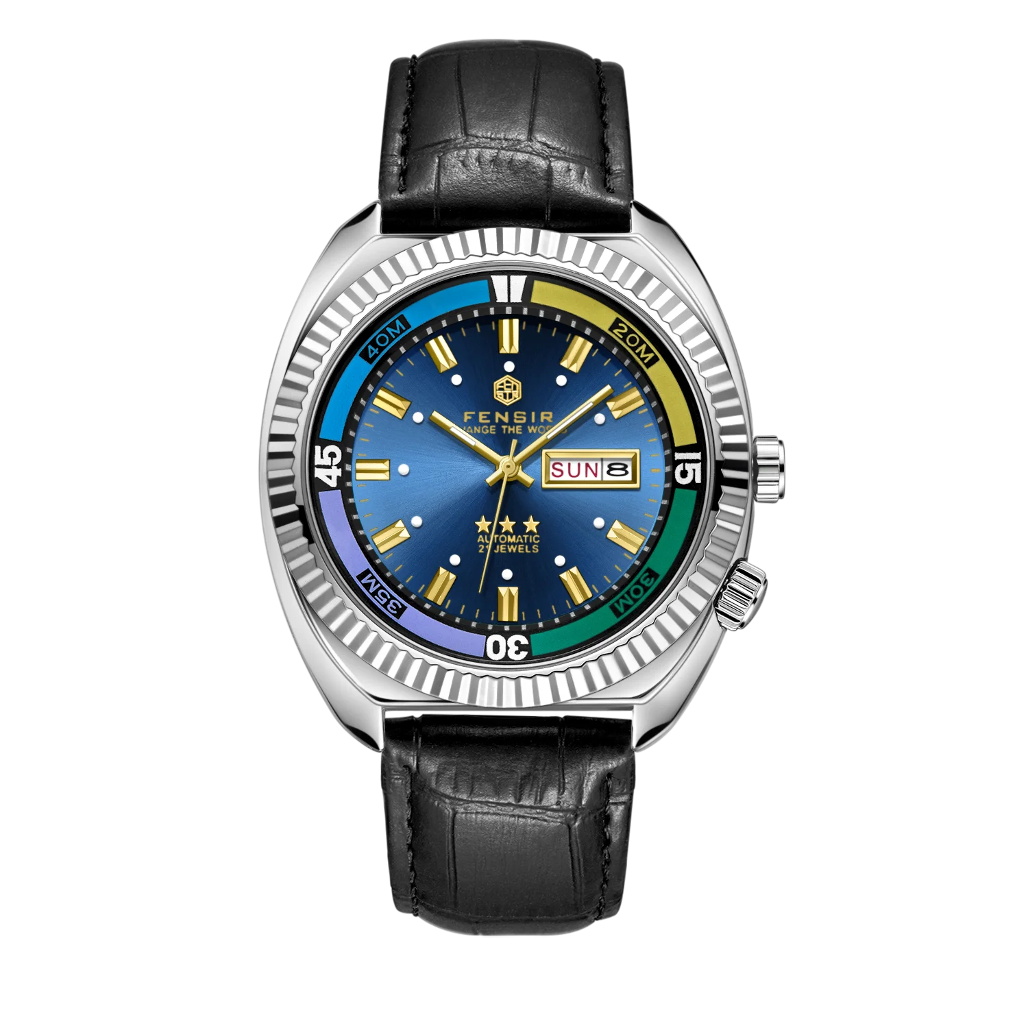 Men's Quartz Watch - Stainless Steel Case, Rainbow Color Case, Date and Day Display, Black Leather Strap, Luminous Watch, Waterproof Sports Watch, Street Fashion Hip-Hop Style Men's Watch, Ideal Gift for Boyfriend, Husband, Y