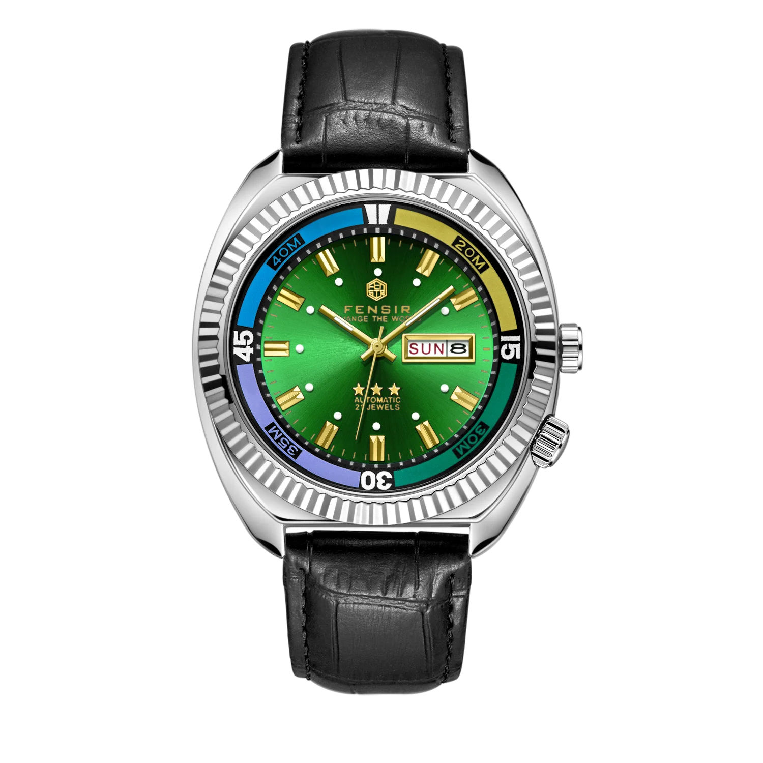 Men's Quartz Watch - Stainless Steel Case, Rainbow Color Case, Date and Day Display, Black Leather Strap, Luminous Watch, Waterproof Sports Watch, Street Fashion Hip-Hop Style Men's Watch, Ideal Gift for Boyfriend, Husband, Y
