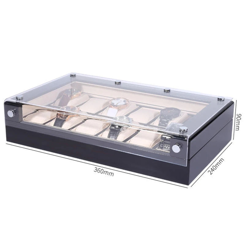 Wooden Watch Box Black Business Watches Storage Box Men's Wrist Watch Collection Boxes Simple Watches Organizer Display Case