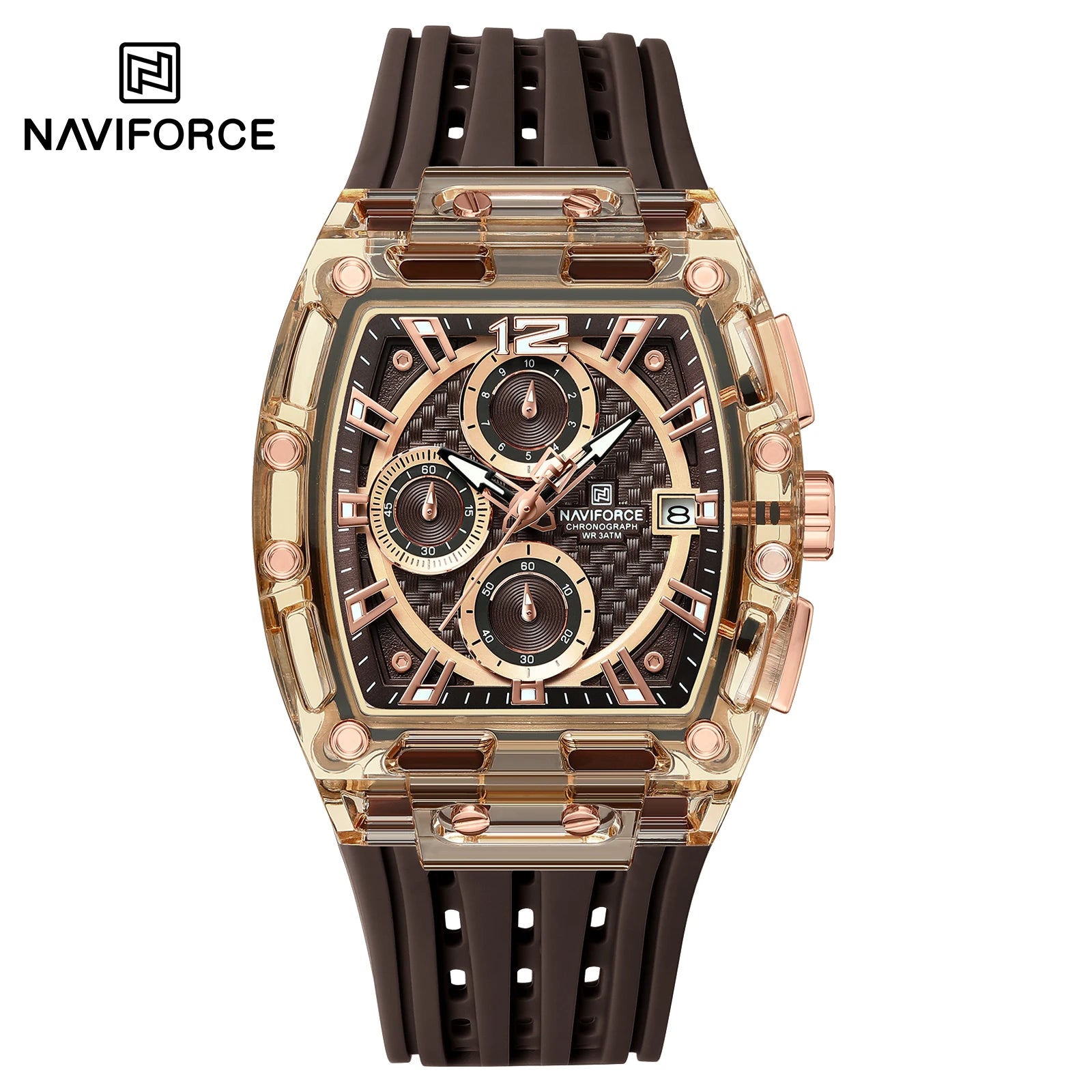 NAVIFORCE 2025 New Design Transparent Tonneau Watch Men Quartz Man Watches Waterproof Luxury Sport Out Door montre homme