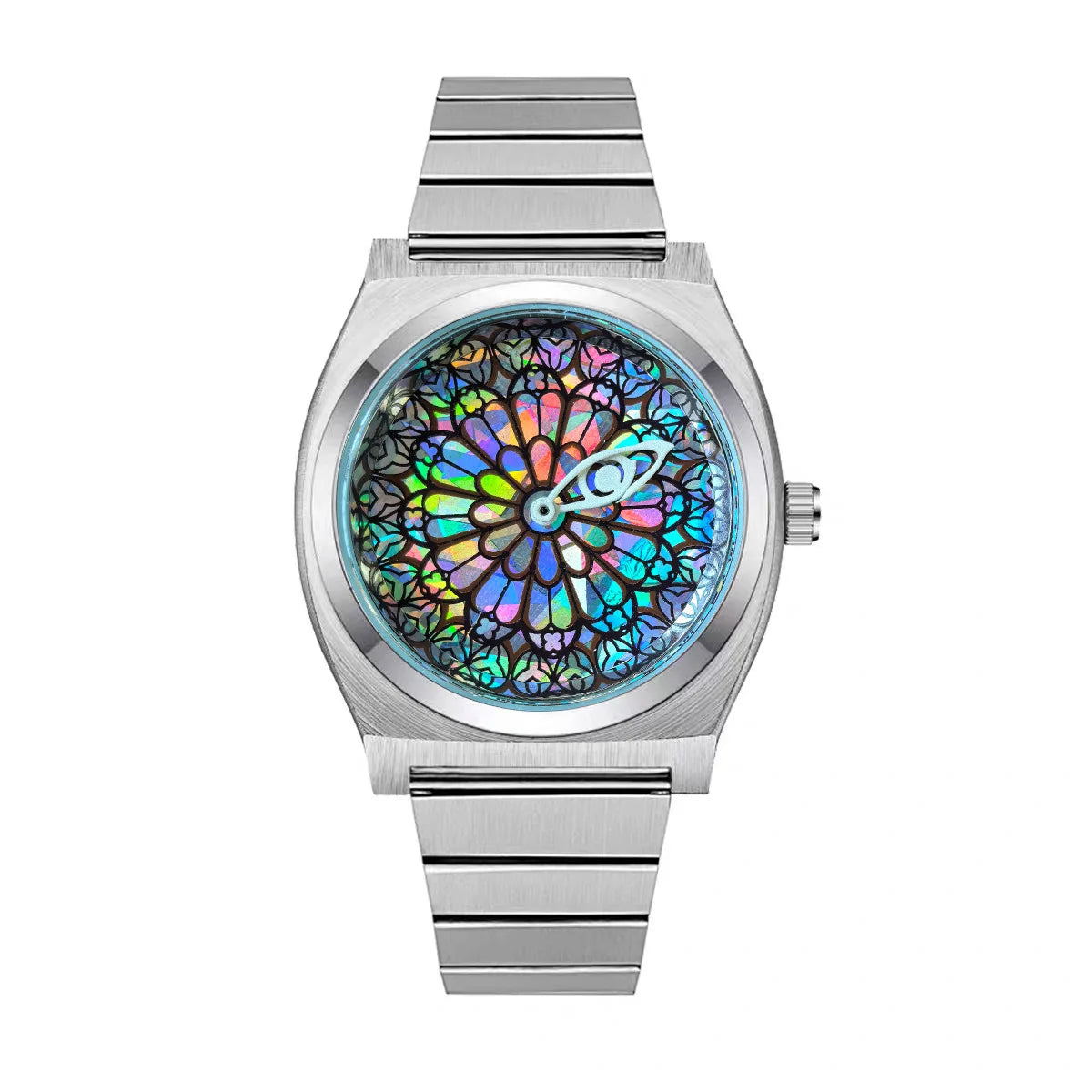 Men Quartz Watch Vintage Stained Glass Dial Minimalist Stainless Steel Band Wristwatch Fashion Casual Waterproof Watch for Men