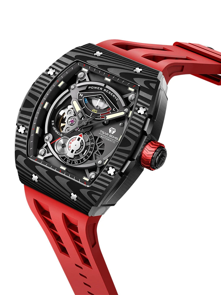 TSAR BOMBA Mens Watches Carbon Fiber Automatic Mechanical Wristwatch Sapphire Glass Water Resistant Clock Gift for Men