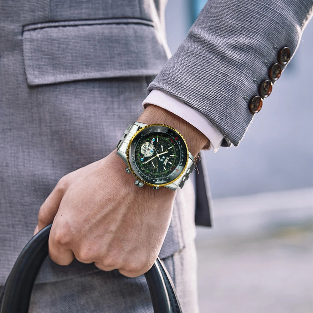 JARAGAR Tourbillon Automatic Watch for Men Multifunction Sub-Dials Military Sports Mechanical Watches Luxury Leather Strap New