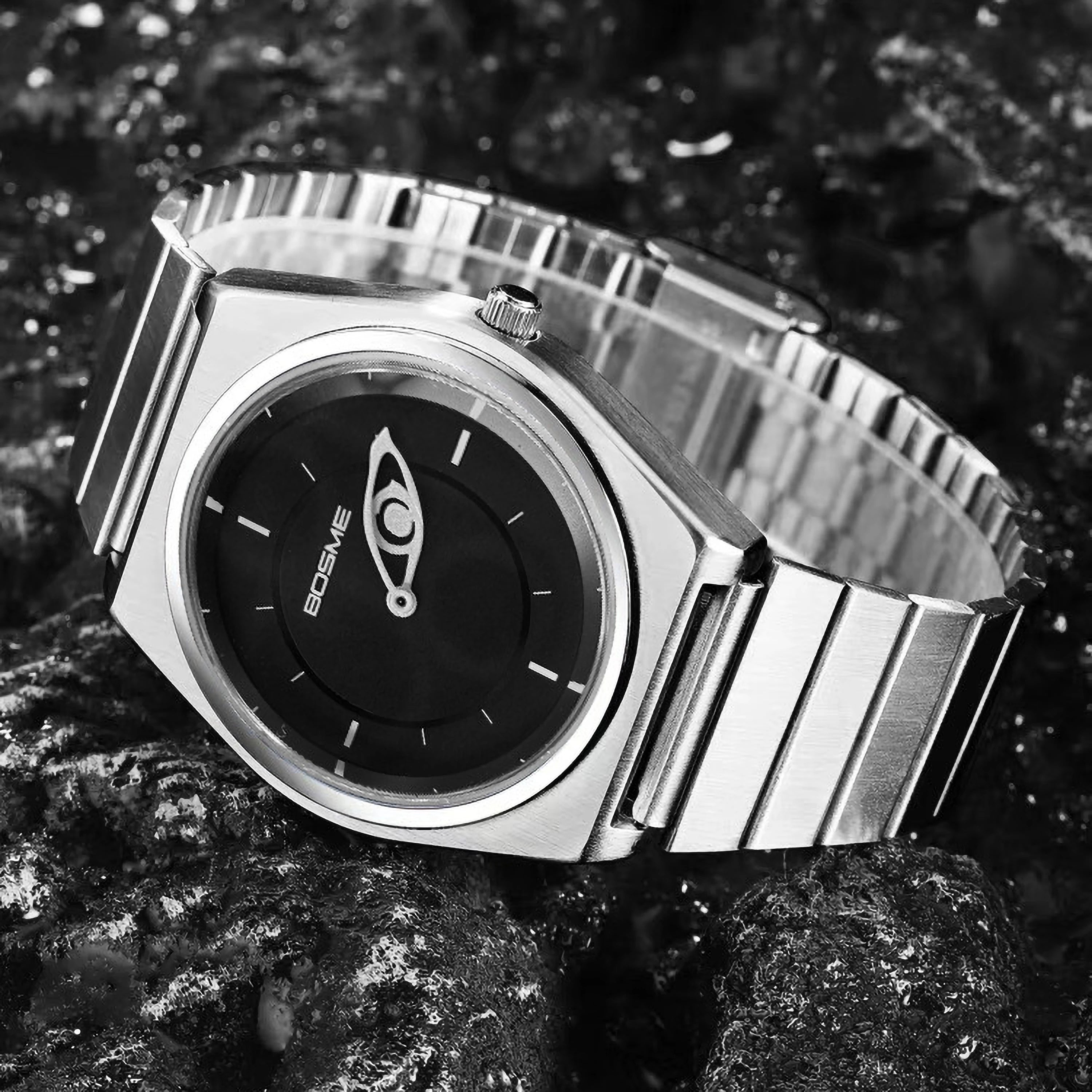 Men Quartz Watch Vintage Stained Glass Dial Minimalist Stainless Steel Band Wristwatch Fashion Casual Waterproof Watch for Men