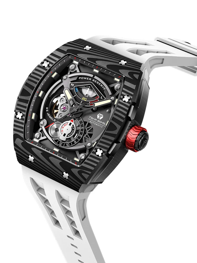 TSAR BOMBA Mens Watches Carbon Fiber Automatic Mechanical Wristwatch Sapphire Glass Water Resistant Clock Gift for Men