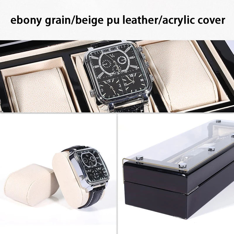 Wooden Watch Box Black Business Watches Storage Box Men's Wrist Watch Collection Boxes Simple Watches Organizer Display Case