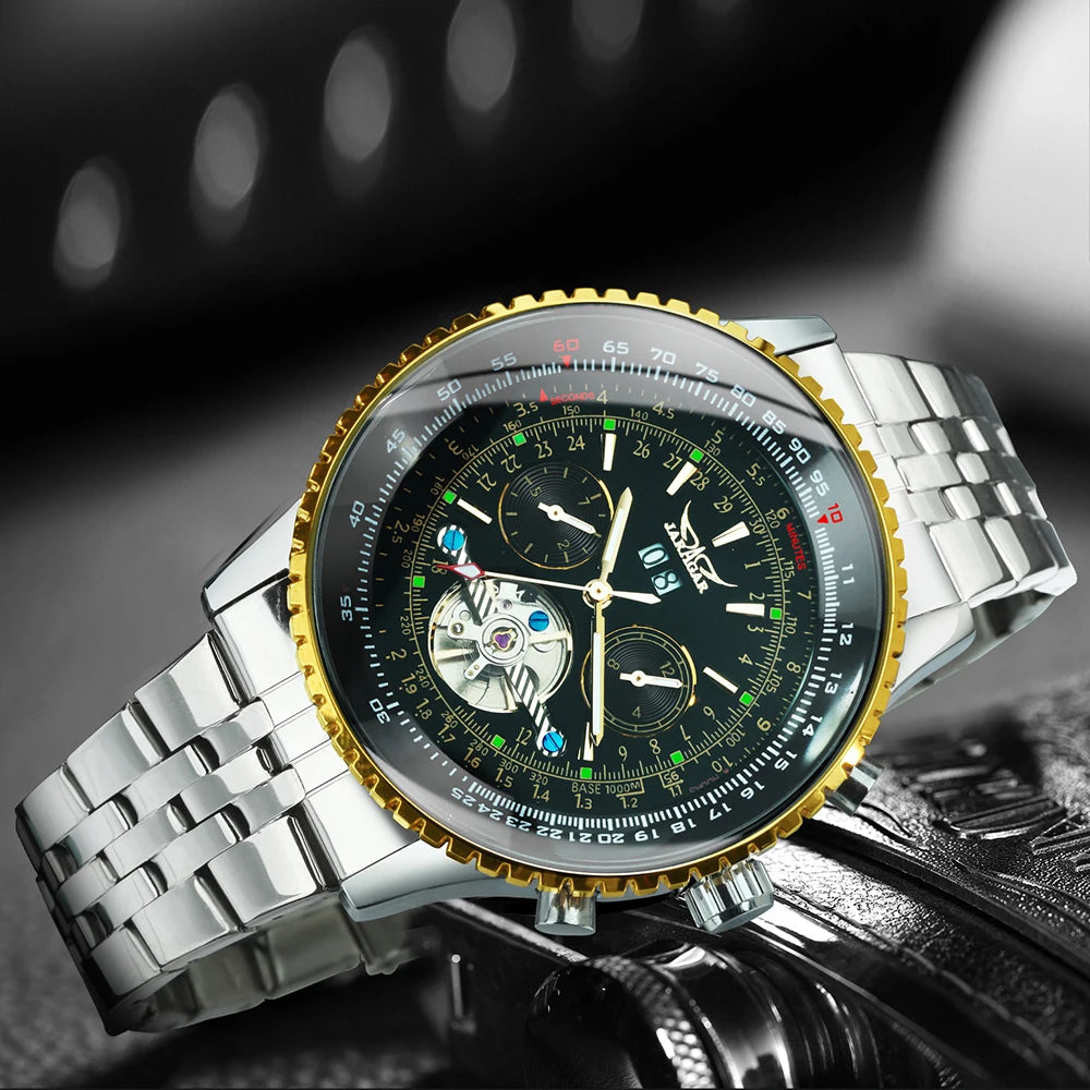 JARAGAR Tourbillon Automatic Watch for Men Multifunction Sub-Dials Military Sports Mechanical Watches Luxury Leather Strap New