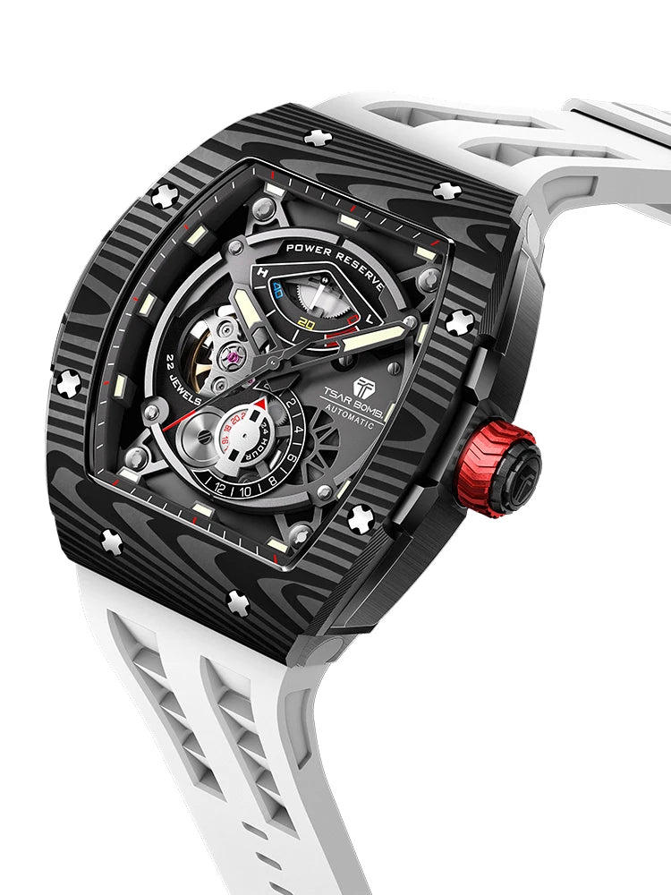 TSAR BOMBA Mens Watches Carbon Fiber Automatic Mechanical Wristwatch Sapphire Glass Water Resistant Clock Gift for Men