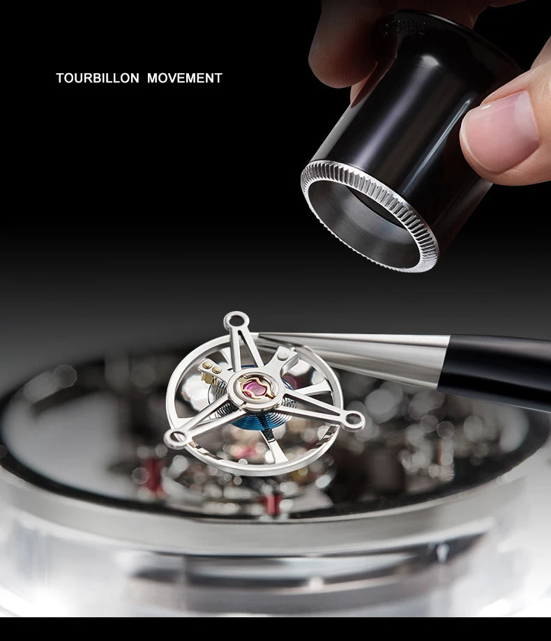 BONEST GATTI Men Tourbillon Watch 45mm Tonneau Automatic Mechanical Wristwatch Acrylic Case Luminous Skeleton Dial