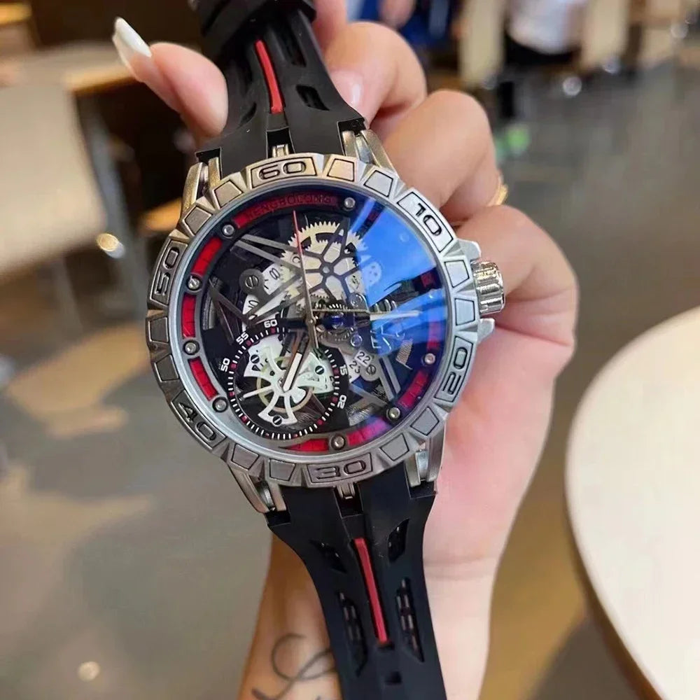 2025 Quartz Watches Men AAA Cool 3D Creative 49mm Big Dial Luxury Rubber Strap Waterproof Original Wristwatch Relogio Masculino