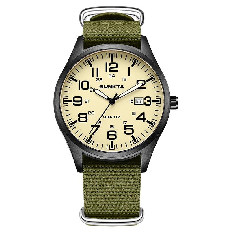SUNKTA 2026 Fashion Mens Nylon Watches Black Luxury Men Army Military Quartz Watch Calendar Date Wristwatch Relogio Masculino