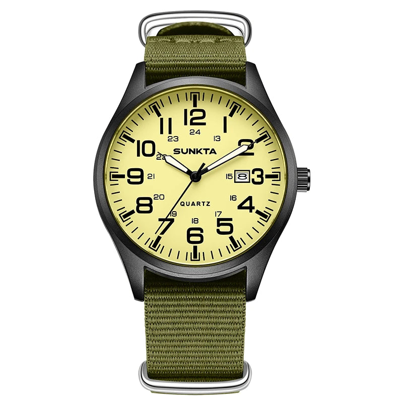 SUNKTA 2026 Fashion Mens Nylon Watches Black Luxury Men Army Military Quartz Watch Calendar Date Wristwatch Relogio Masculino