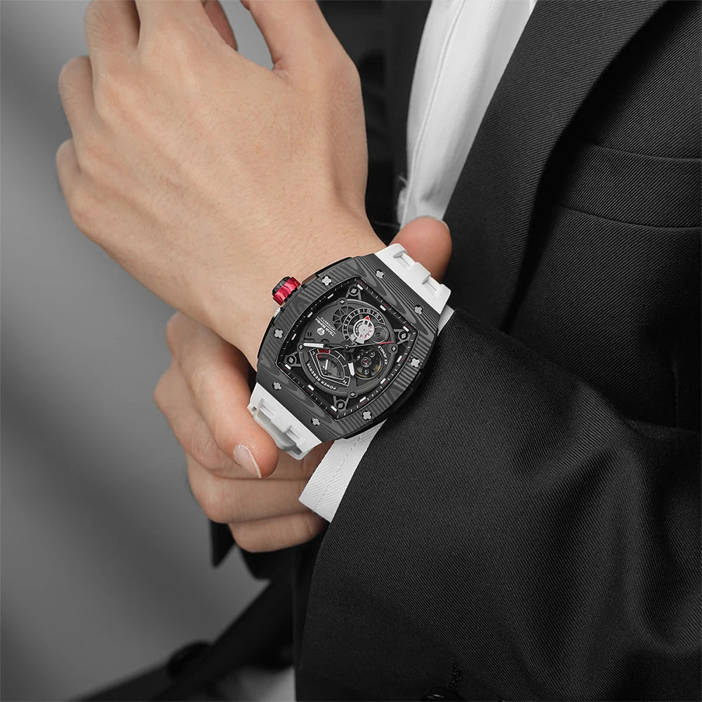 TSAR BOMBA Mens Watches Carbon Fiber Automatic Mechanical Wristwatch Sapphire Glass Water Resistant Clock Gift for Men