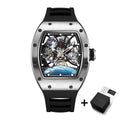 2025 New Top Brand Mens Automatic Watch Skeleton Tonneau Waterproof Wristwatch Luxury Clock Mechanical Watch for Men Earth dial