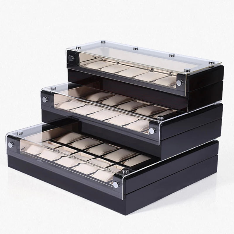 Wooden Watch Box Black Business Watches Storage Box Men's Wrist Watch Collection Boxes Simple Watches Organizer Display Case