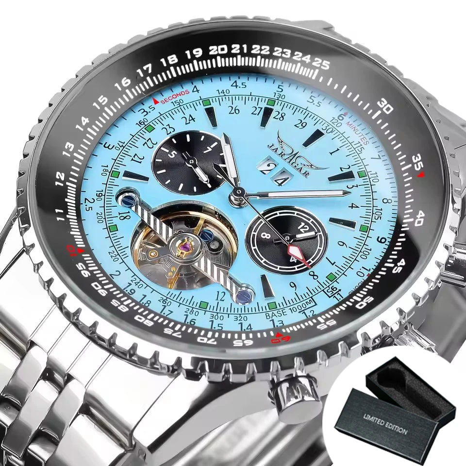 JARAGAR Tourbillon Automatic Watch for Men Multifunction Sub-Dials Military Sports Mechanical Watches Luxury Leather Strap New