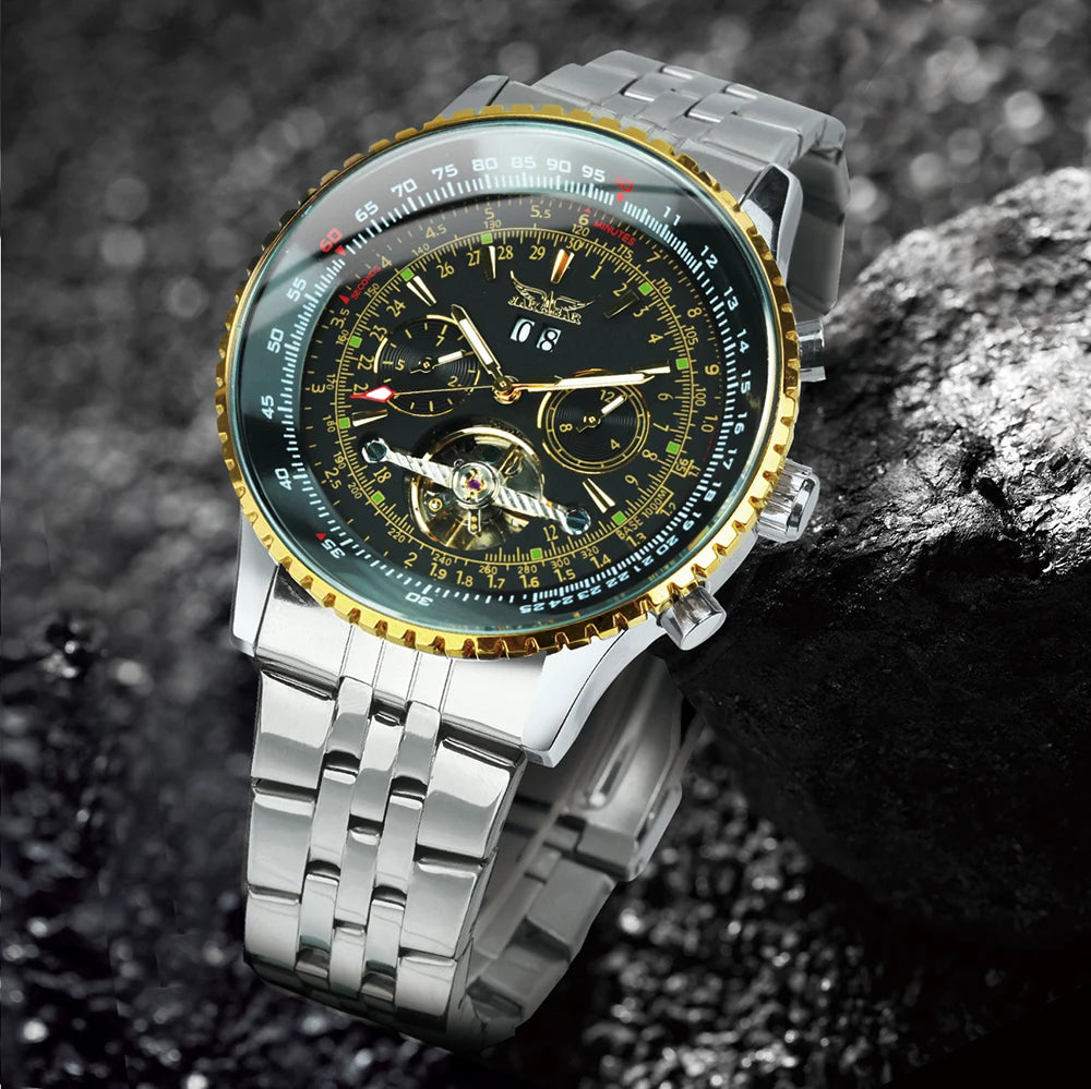 JARAGAR Tourbillon Automatic Watch for Men Multifunction Sub-Dials Military Sports Mechanical Watches Luxury Leather Strap New