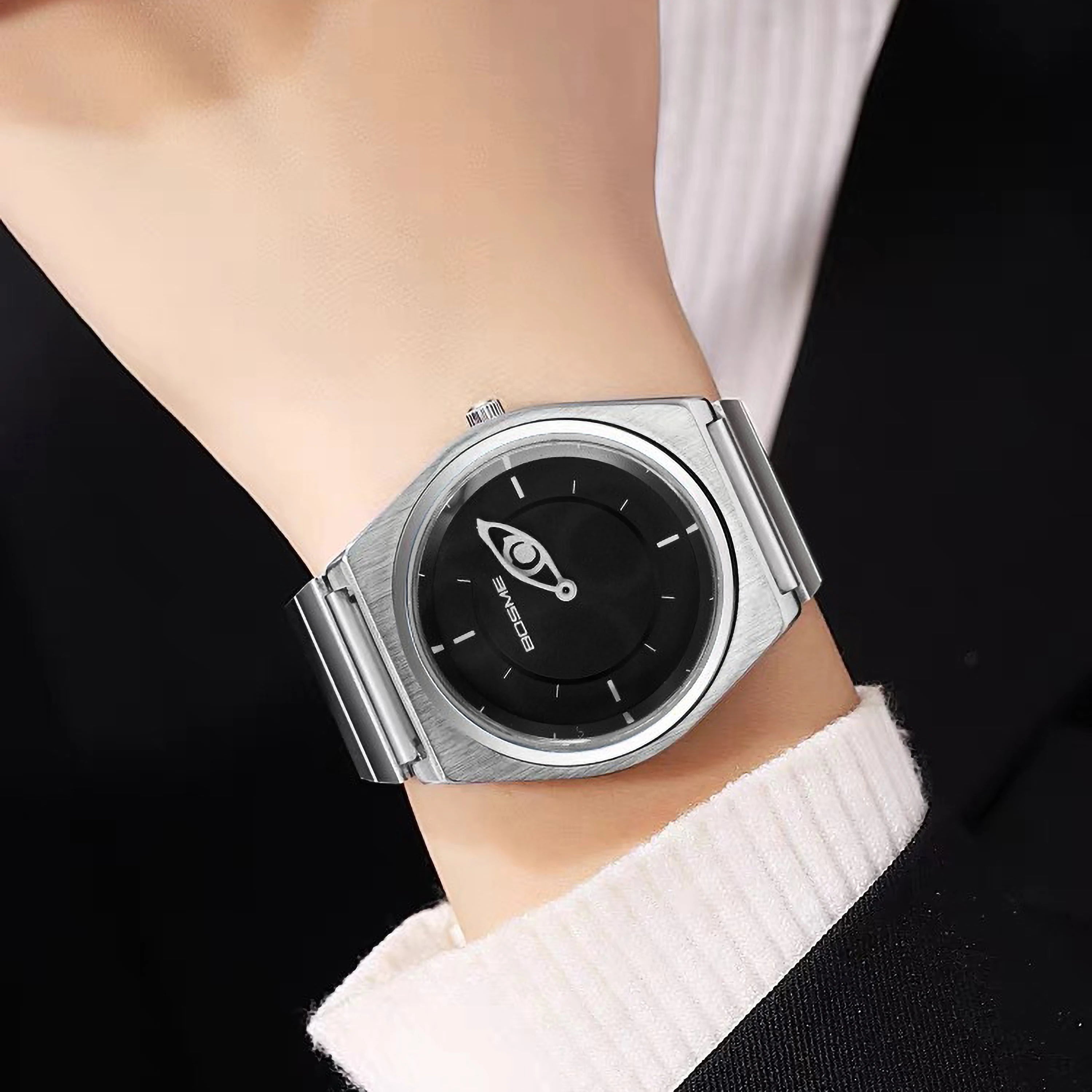 Men Quartz Watch Vintage Stained Glass Dial Minimalist Stainless Steel Band Wristwatch Fashion Casual Waterproof Watch for Men