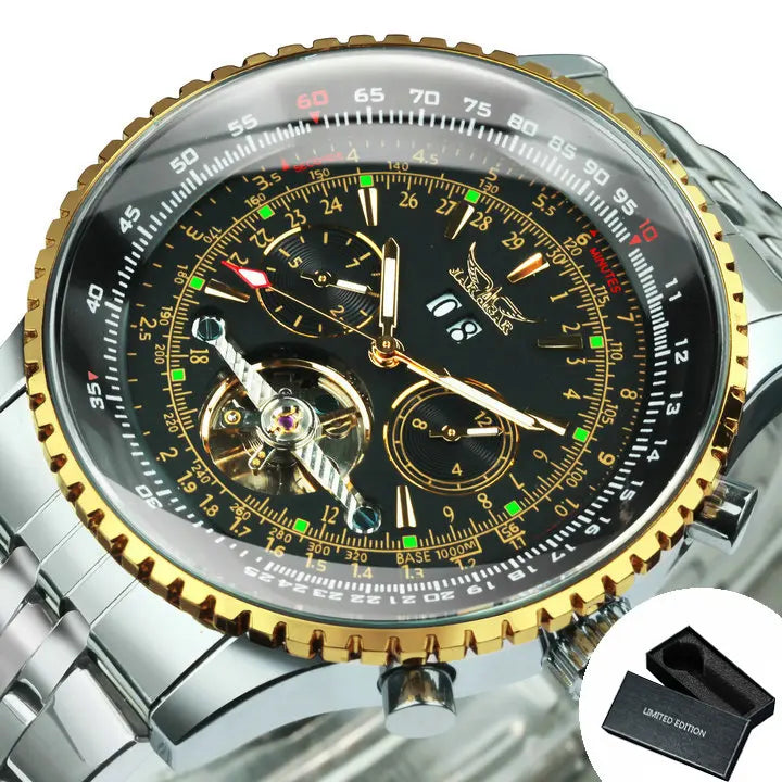 JARAGAR Tourbillon Automatic Watch for Men Multifunction Sub-Dials Military Sports Mechanical Watches Luxury Leather Strap New