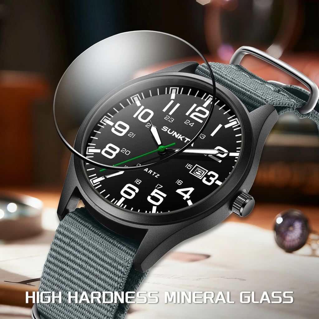 SUNKTA 2026 Fashion Mens Nylon Watches Black Luxury Men Army Military Quartz Watch Calendar Date Wristwatch Relogio Masculino